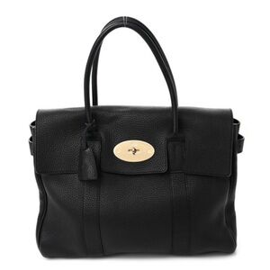 Mulberry Black Leather Tote with Gold Turnlock